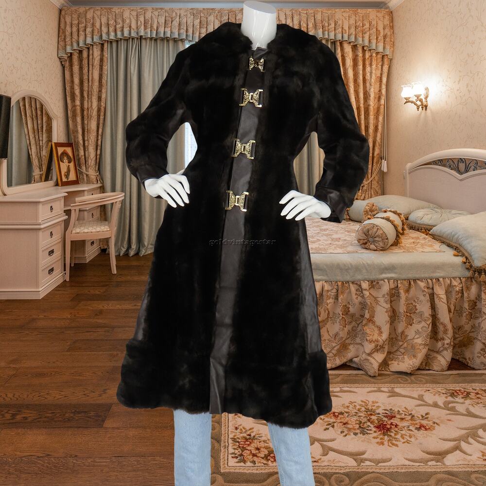 Svelte Noir Vintage Faux Fur Princess Coat M Golden Clasps